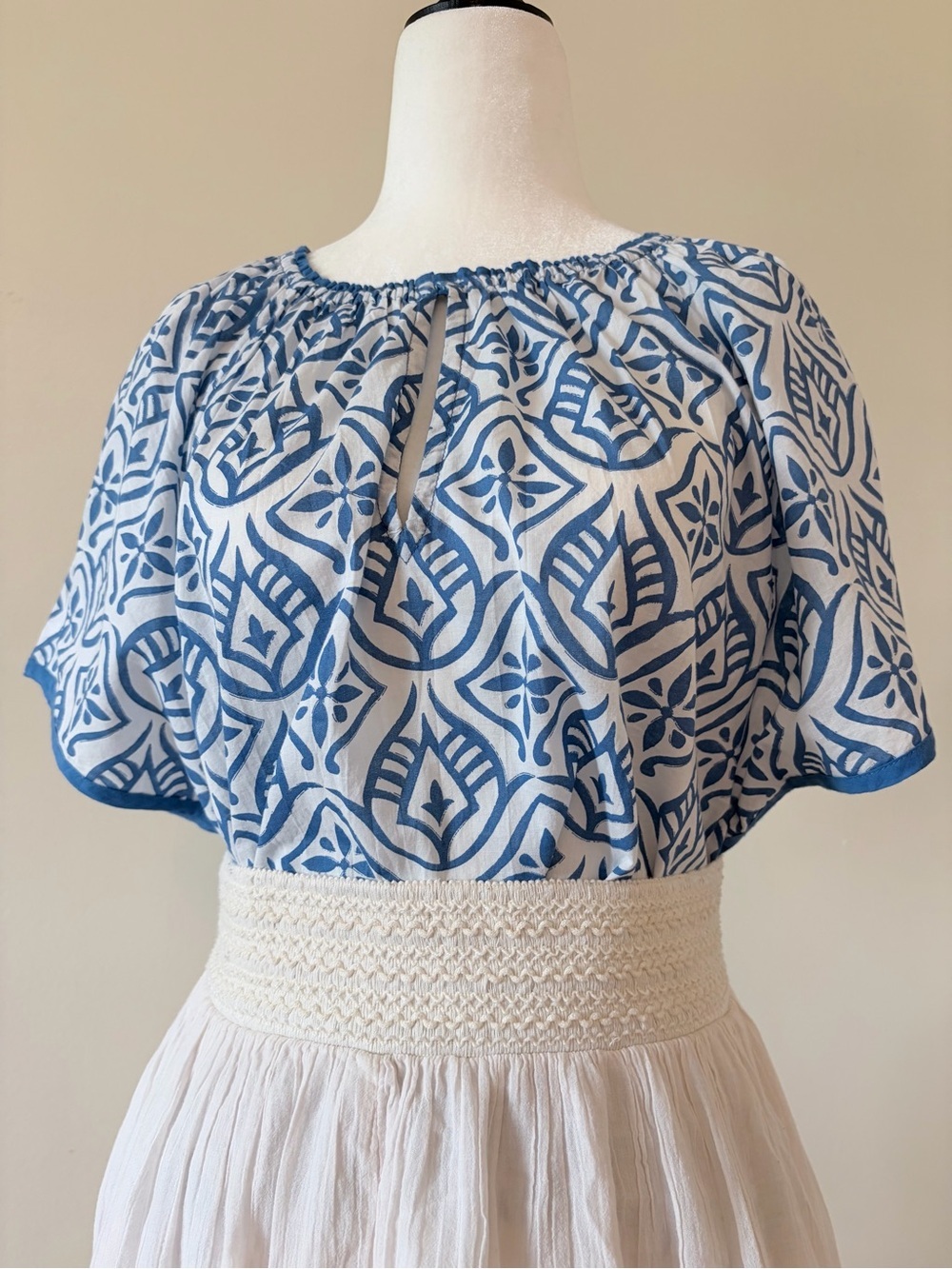 Velvet Ida Print S/S Boho Top - 100% Cotton Blue